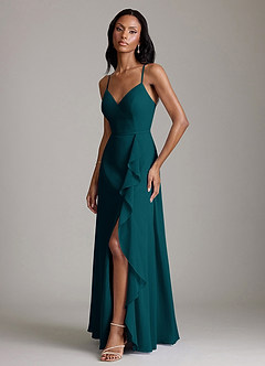 Azazie Naeem Bridesmaid Dresses Pine A-Line V-Neck Ruffle Chiffon Dress image5