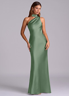 Azazie Seona Bridesmaid Dresses Matcha Mermaid One Shoulder Stretch Satin Dress image7