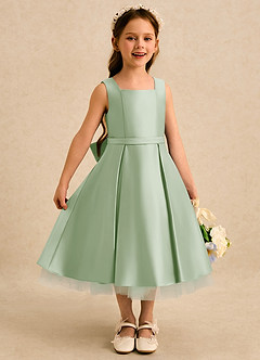 Azazie Josie Flower Girl Dresses Dusty Sage A-Line Pleated Matte Satin Dress image3
