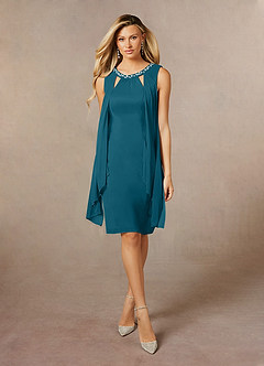 Azazie Viviana Mother of the Bride Dresses Ink Blue A-Line Sequins Mesh Dress image1