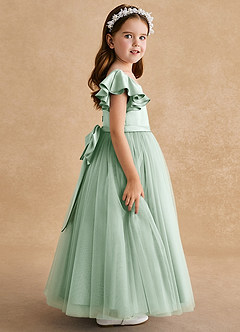 Azazie Suzy Flower Girl Dresses Agave A-Line with Sleeves Tulle Dress image3