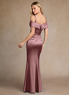 Azazie Laredo Mother of the Bride Dresses Vintage Mauve Mermaid Off the Shoulder Stretch Satin Dress image4