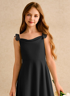 Azazie Puppy Girls Formal Blumenmädchenkleider A-Linie Plissee Chiffon Kleid Schwarz image6