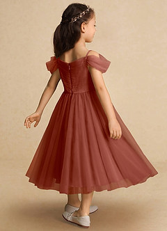 Azazie Lizzette Flower Girl Dresses Auburn A-Line Ruched Tulle Dress image2