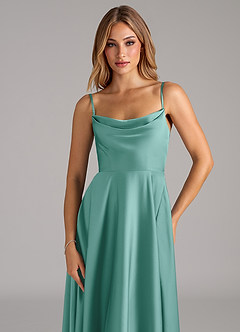 Azazie Elle Brautjungfernkleider A-Linie Plissee Stretch-Satin Kleid Aqua image2