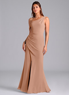 Azazie Madelyn Brautjungfernkleider Wandelbar Meerjungfrau-Linie Schulterfrei Chiffon Kleid Champagner Rosa image4