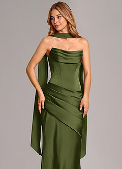 Azazie Pelagia Brudtärnklänningar Klä av Sjöjungfru i Stretch Satin Korsett Oliv Konvertibel image5