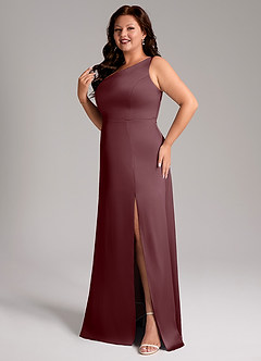 Azazie Phaedra Bridesmaid Dresses Sangria A-Line One Shoulder Stretch Satin Dress image5