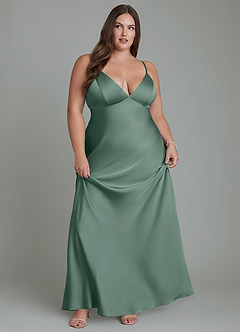 Azazie Stefania Robes de demoiselle d'honneur Robe Trapèze en Satin extensible Eucalyptus image11