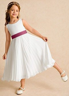 Azazie Margot Flower Girl Dresses Ivory Mulberry A-Line Pleated Chiffon Dress image3