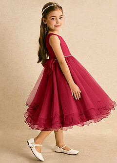 Azazie Lass vestidos de niña de las flores Vestido de Escarlata de Tul de Corte En A con Lazo image4