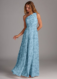 Azazie Dallas Bridesmaid Dresses Blue Fern Floral A-Line One Shoulder Chiffon Dress image3