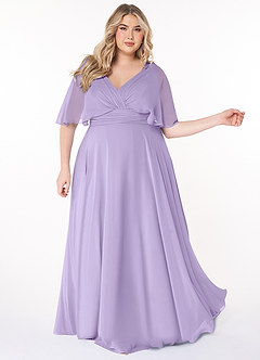 Azazie Pamela Bridesmaid Dresses Lilac A-Line V-Neck Pleated Chiffon Dress image8