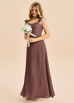 Azazie Mavie Junior Abito A-Line in Chiffon Increspato Espresso image1