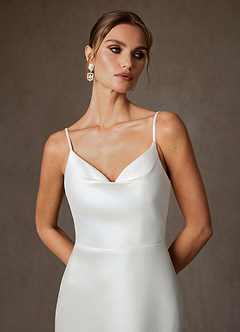 Azazie Moriah Wedding Dresses Diamond White Sheath Stretch Mikado Dress image4