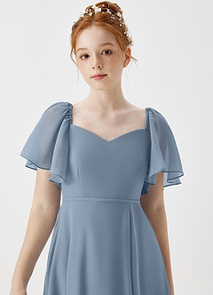 Azazie Chloe Junior Vestido de Azul Polvoriento de Gasa de Corte En A con Escote de Corazón image6