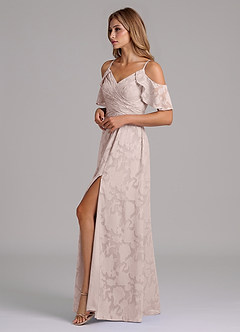 Azazie Dakota Bridesmaid Dresses Blushing Pink A-Line Off the Shoulder Floral Burnout Dress image6