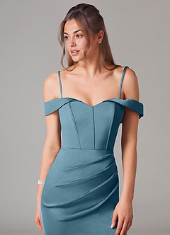 Azazie Everly Jurken voor bruidsmeisjes Converteerbaar Jurk van Stretch Satijn met Zeemeermin Off the Shoulder Bermuda image2