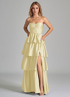 Azazie Faye Jurken voor bruidsmeisjes Jurk van Stretch Satijn met A-Lijn Ruches Citroensorbet image5