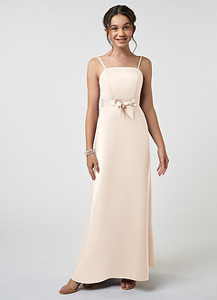 Azazie Anina Junior White Alabaster A-Line Bow Matte Satin Dress image2