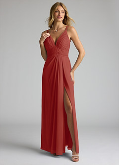 Azazie Maren Allure Bridesmaid Dresses Terracotta A-Line V-Neck Lace Chiffon Dress image1