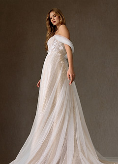 Azazie Seradine Wedding Dresses Diamond White Nude A-Line Off the Shoulder Beading Dress image3