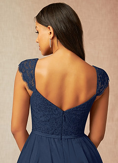 Azazie Luxi Bridesmaid Dresses Dark Navy A-Line Pleated Tulle Dress image5