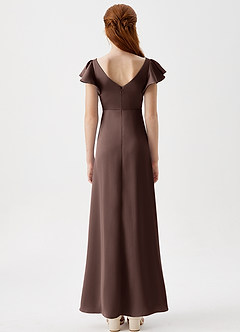 Azazie Omari Junior Robe Trapèze en Satin extensible Plissée Ganache image7