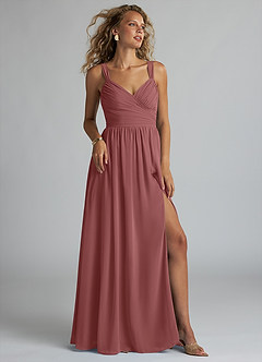 Azazie Aziza Bridesmaid Dresses Amethyst A-Line V-Neck Pleated Chiffon Dress image1