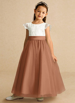 Azazie Pookie Flower Girl Dresses Bronzer A-Line Lace Tulle Dress image1