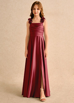 Azazie Rosita Girls Formal Abiti da Ragazza di Fiori Abito A-Line in Raso Opaco Plissettato Melograno image3