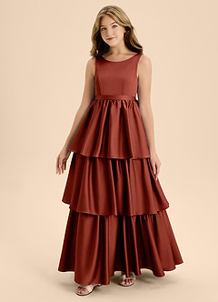 Azazie Meadowyn Junior Abito A-Line in Raso Elasticizzato Fiocco Terracotta image4