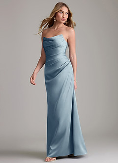 Azazie Lucille Vestidos de damas de honor Vestido de Azul Polvoriento de Satén Elástico de Corte Sirena Convertible con Sin tirantes image3