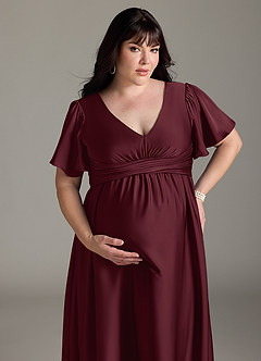Azazie Verna Maternity Bridesmaid Dresses A-Line Ruched Stretch Satin Floor-Length Dress image15