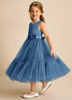 Azazie Miracle vestidos de niña de las flores Vestido de Crepúsculo de Satin Mate de Corte En A con Lazo image3