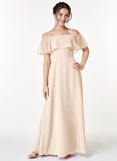 Azazie Maggie Junior White Alabaster A-Line Off the Shoulder Chiffon Dress image3