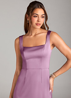 Azazie Flori Bridesmaid Dresses Wisteria Sheath Side Slit Stretch Satin Dress image5