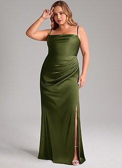 Azazie Leonis Bridesmaid Dresses Olive Mermaid Pleated Stretch Satin Convertible Dress image12