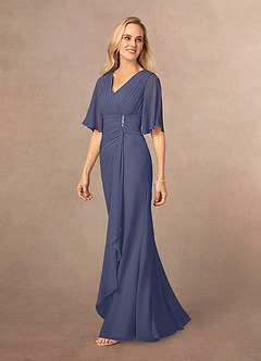 Azazie Carson Mother of the Bride Dresses Stormy A-Line V-Neck Lace Chiffon Dress image2