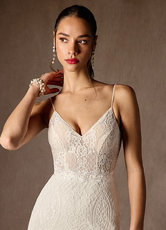 Azazie Lianna Wedding Dresses Diamond White Champagne Mermaid Lace Dress image6