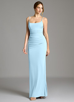 Azazie Jolene Brautjungfernkleider Meerjungfrau-Linie Rechteckiger Ausschnitt Premium Stretch Jersey Kleid Himmelblau image3