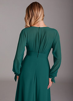 Azazie Matilda Bridesmaid Dresses Peacock A-Line Long Sleeve Chiffon Dress image8