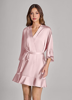 front Matching Color Ruffled Satin Robe
