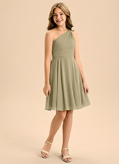 Azazie Charlize Junior Moss Green A-Line Pleated Chiffon Dress image3