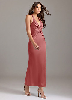 Azazie Valerie 신부 들러리 드레스 인어 주름진 스트레치 새틴 발목 길이 드레스 image4