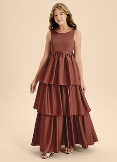 Azazie Meadowyn Junior Auburn A-Line Bow Stretch Satin Dress image4