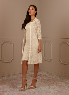 Azazie Cho Final Sale Sheath Lace Knee-Length Dress image2