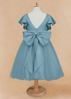 Azazie Kaeya Flower Girl Dresses Moody Blue A-Line Bow Tulle Dress image6