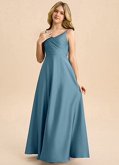 Azazie Bug Junior Linia A Pofałdowany Satyna elastyczna Długość podłogi Młodsza druhna Sukienka image3