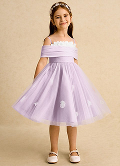 Azazie May Flower Girl Dresses Frosted Lilac Ball-Gown Pleated Tulle Dress image3